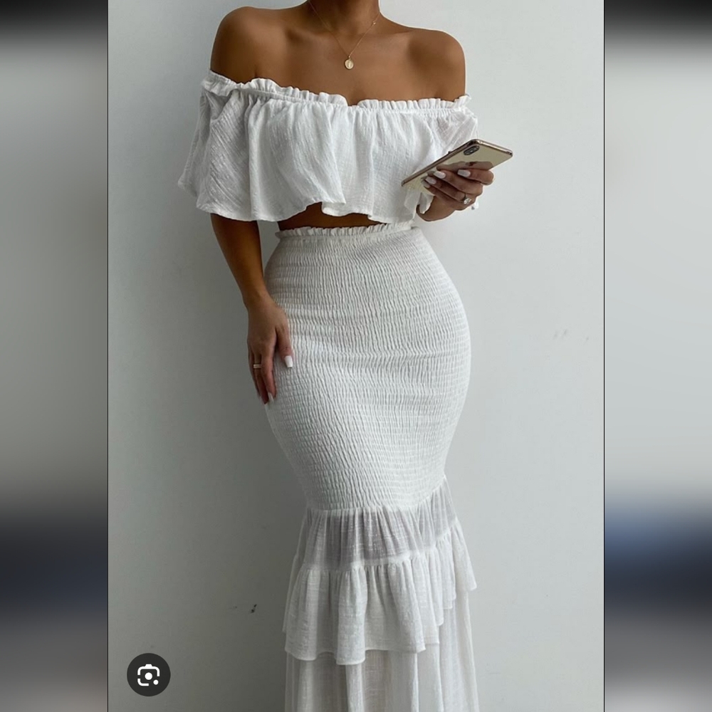 JLUXLABEL White Tiered Maxi Skirt Set